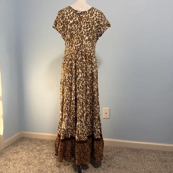 Soft Surroundings Short Sleeve Kara White Mocha Leopard Dress Size L - Picture 3 of 10